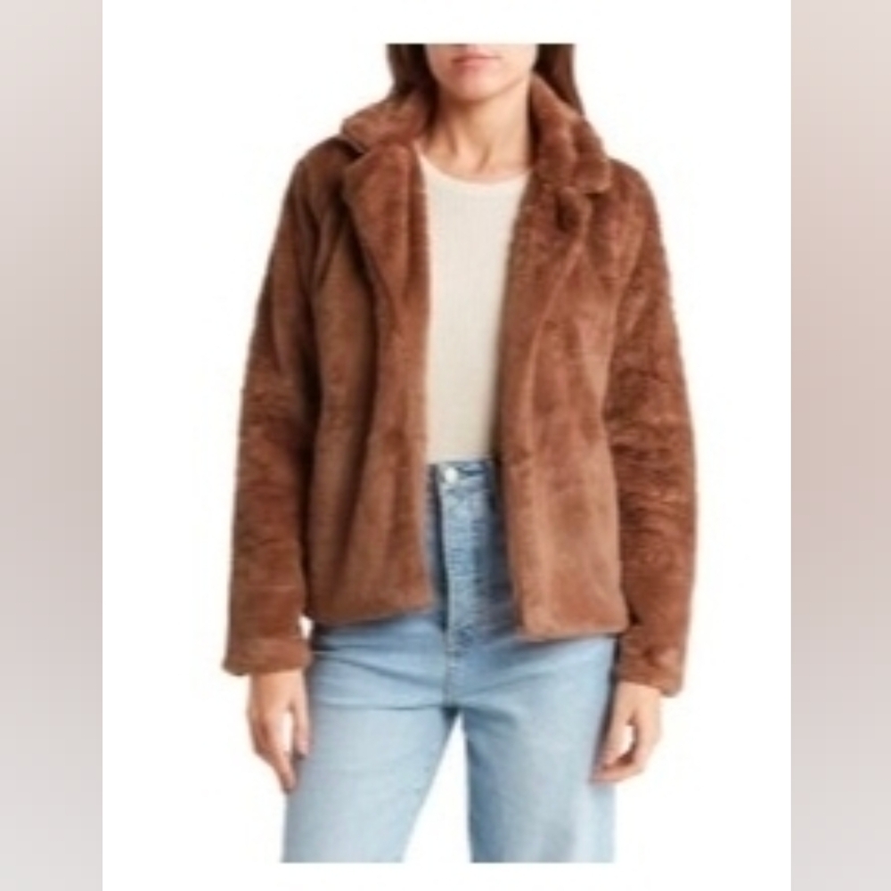 Love Tree Faux Fur Notch Collar Jacket Cocoa L